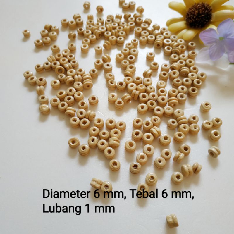 manik kayu Tabung Yoyo 6 mm coklat muda. mote spacer gelang kalung aksesoris murah