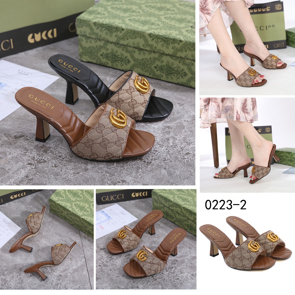 GC GG Canvas Buckle Heel Sandals 0223-2
