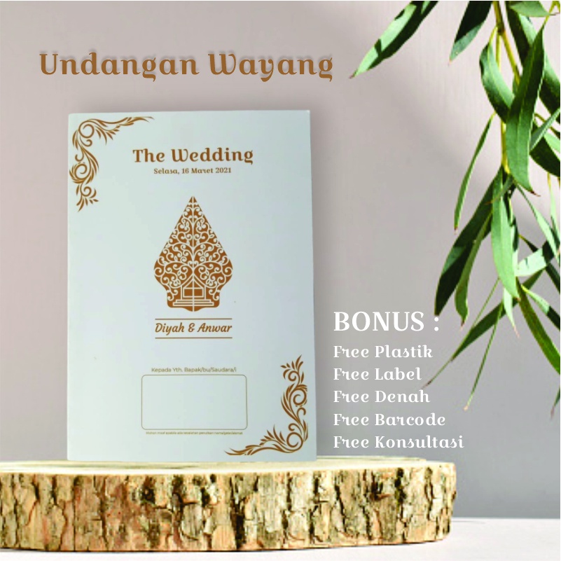 Undangan Nikah Wayang Putih Gold Lipat Elegan