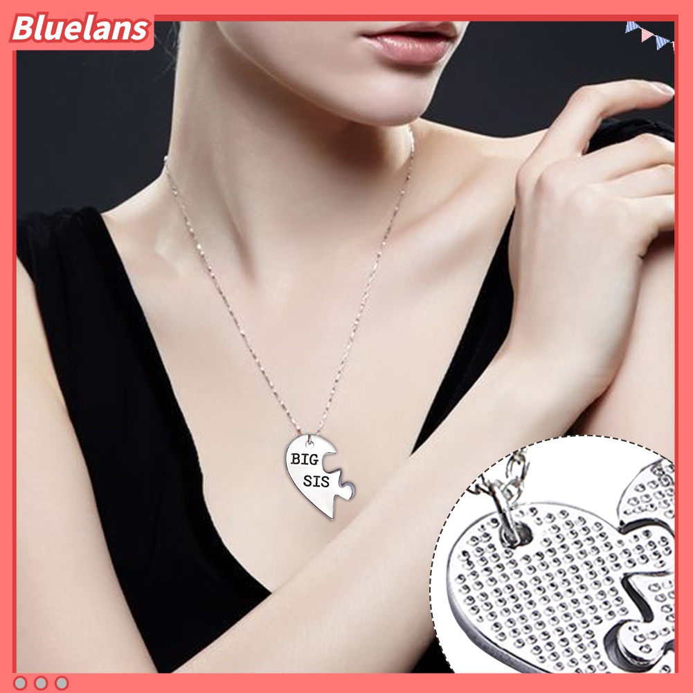 2pcs Kalung Liontin Hati Ukir Tulisan Big / Lil Sis Untuk Wanita