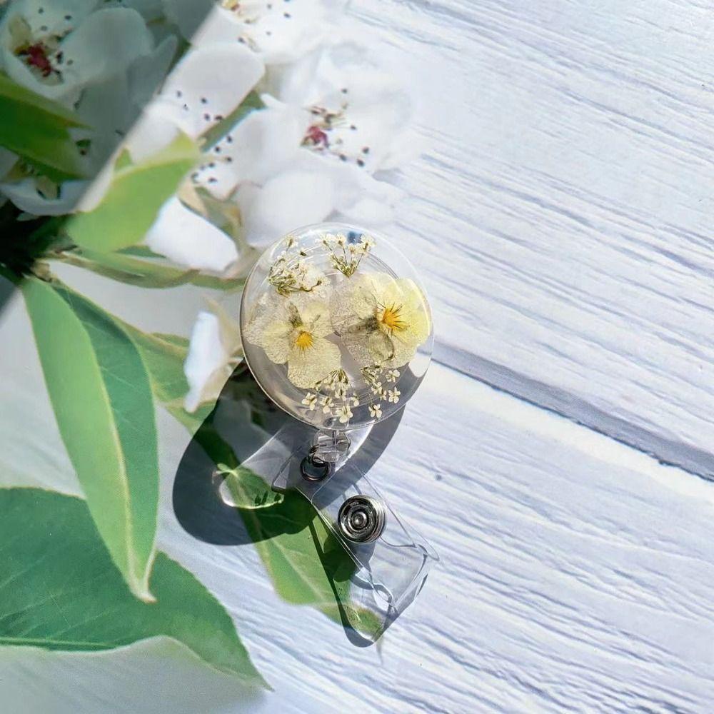 Mxbeauty Badge Reel Fashion Guru Perawat Transparan Ditarik Resin Gantungan Kunci Lencana Kerja Pesona Ditekan Bunga Kartu Lencana Pemegang