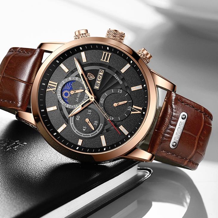 WED LIGE 2022 terbaru original jam tangan pria tali kulit anti air olahraga kronograf jam tangan + kotak Diskon 2020