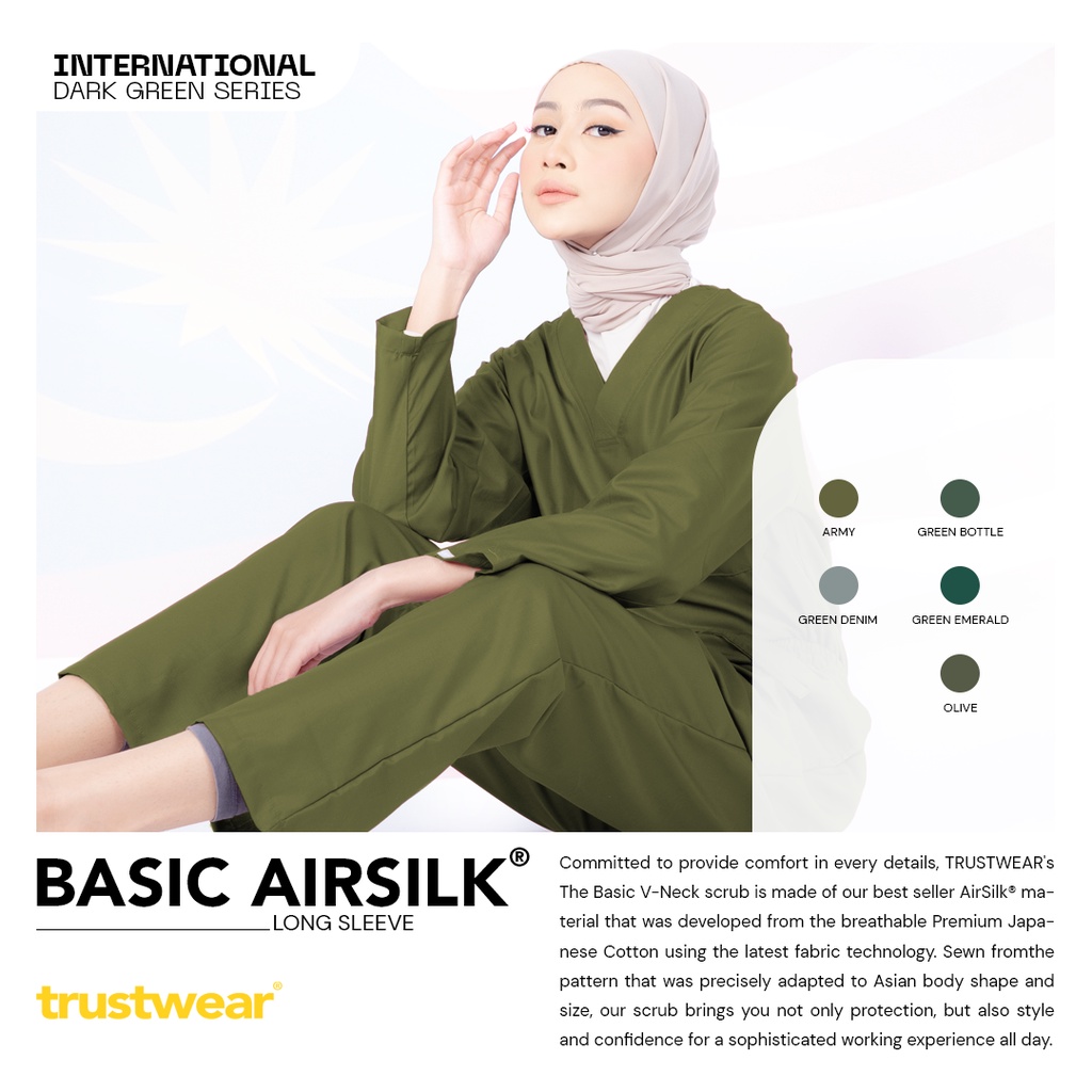 Doctor's Scrub/Set Baju Celana Jaga OKA OK Perawat/Dokter Lengan Panjang Dark Green Series [Export]