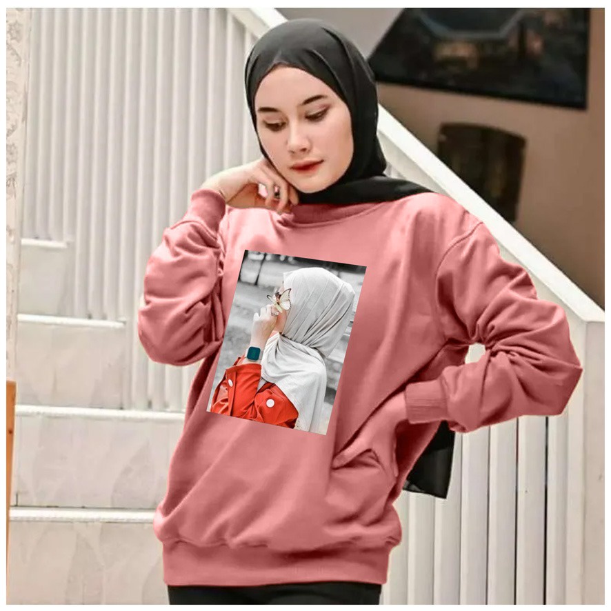 Kaos Lengan Panjang DTF HIJAB RED / Kaos Sweatshirt / Atasan Wanita / Atasan Wanita Lengan Panjang