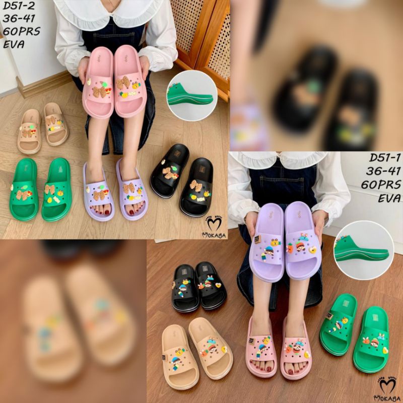 Sandal Slop Wedges Eva Fuji Viral Platform Tebal Motif Pita Girl Super Lucu Trendy Cantik Import Mokaya / Size 36-41 (D51-1 &amp; D52-2)