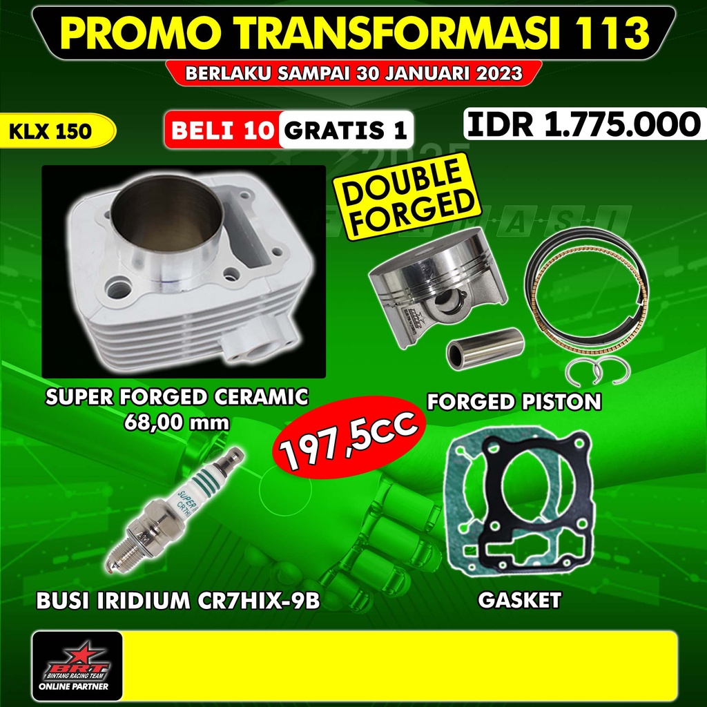 Promo Paket 113 BRT Bore Up Trabas KLX 140 150 BF D-Tracker Blok Ceramic piston 68 mm 68mm non busi