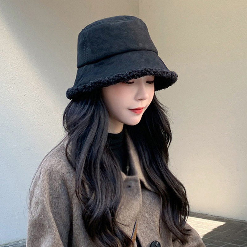 Topi Nelayan Bahan Bulu Domba Tebal Hangat Gaya Retro Untuk Wanita