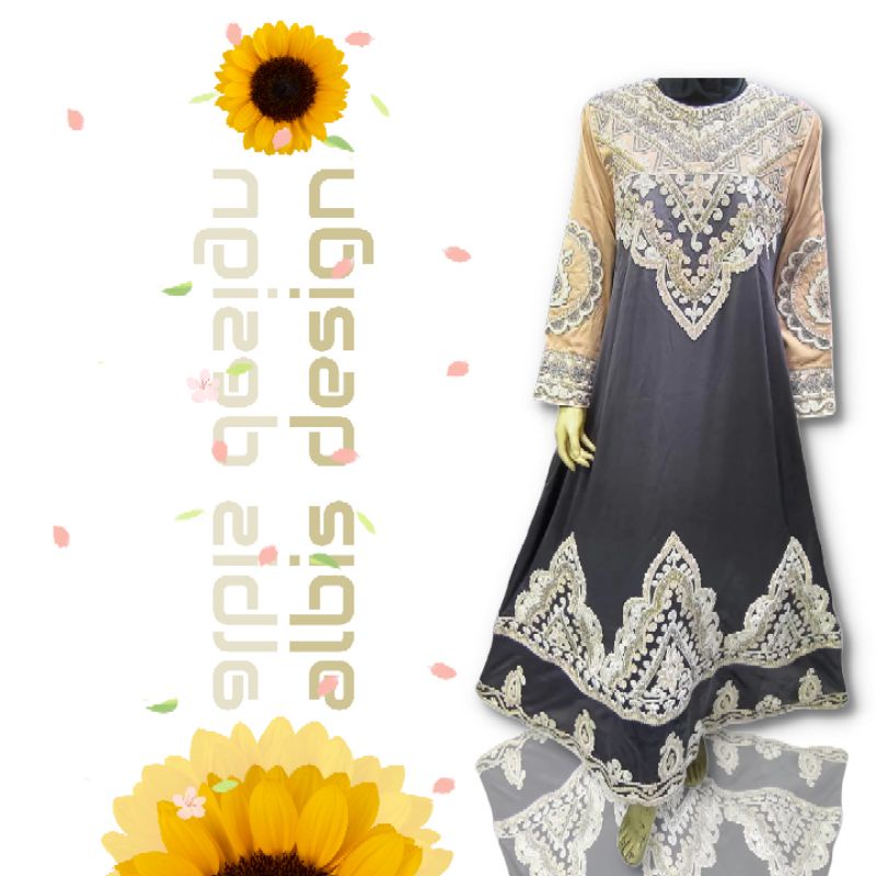 Gamis Albis Bordir Timbul Corneli Kombinasi Abu Salem