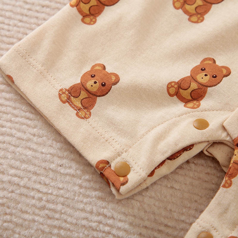 READY STOK!!! jumper bayi lengan pendek motif BEAR BROWN lucu ala korea import premium / brownieground / BA-614