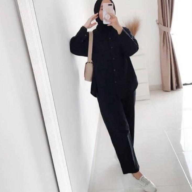 Siap Kirim ONE SET WANITA CRINCLE AIR FLOW PREMIUM // STELAN KEMEJA WANITA/SET BLOUSE WANITA FULL KA