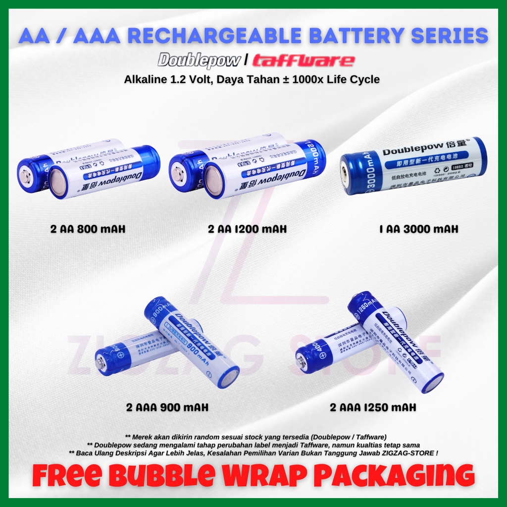 【COD】 Batre Cas AAA &amp; AA Doublepow` Rechargeable Baterai A3 &amp; A2` Recharge Elektronik Senter Kepala Headlamp