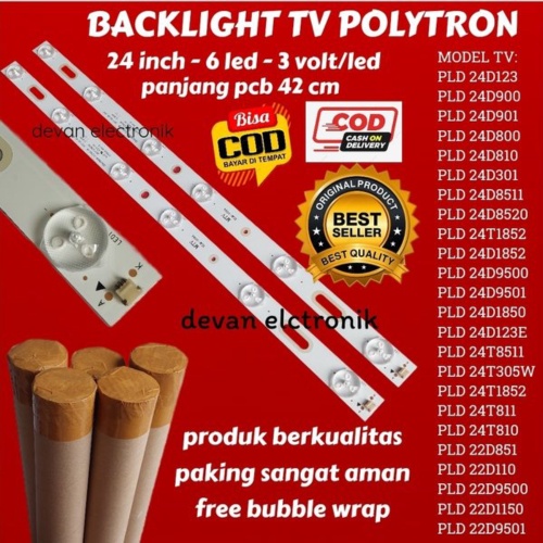 Promo BACKLIGHT TV POLYTRON 24 INCH 6 K 3 VOLT - BL - LED BACKLIGHT TV POLYTRON 6 KANCING 3 VOLT Mur