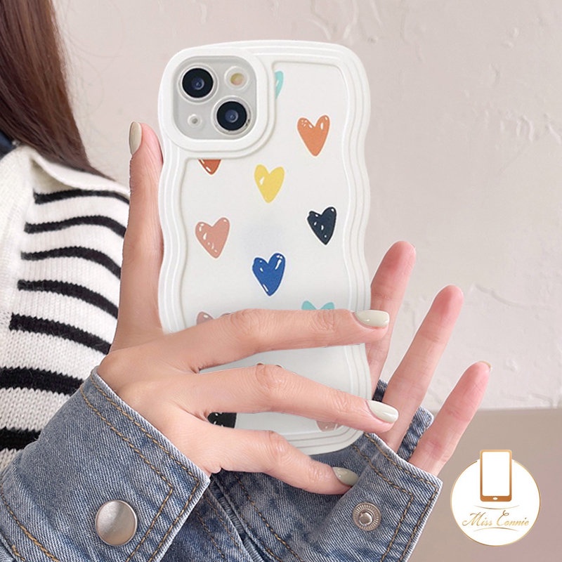 Oppo A57 A17 A78 A95 A15 Reno 8T A12 A5s A55 A96 A77s A54 A1K A3s A16K A16 A53 A9 A5 A74 A16E A76 A15s A7 F9 A16s A12E A52 A33 A72 A35 F9 Wavy Edge Cute Love Hati Lembut Sarung