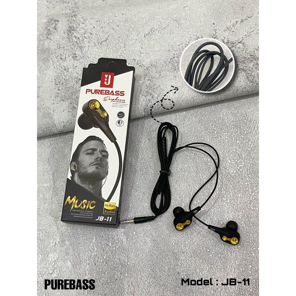 earphone jb11 purebass headset hf handsfree super bass