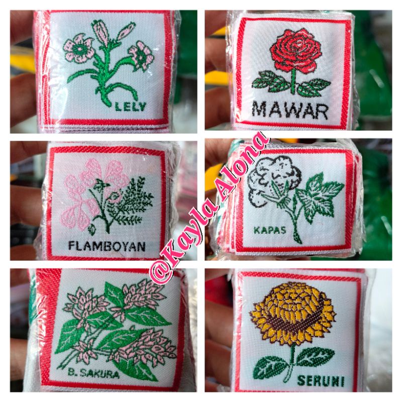 ( 1 Paket = isi 10 Bet Regu + 1 Bendera Regu ) REGU PRAMUKA Nama² BUNGA (WOVEN)