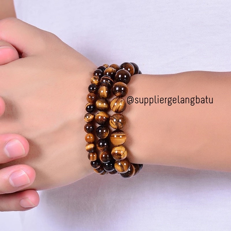 Gelang Pria Tiger Eye Premium Coklat Biru Hijau merah Hitam Ungu Zircon Black red