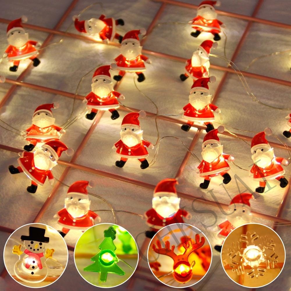 Lampu String 20 LED 2M Bentuk Santa Claus / Snowman / Snowflake / Rusa Untuk Dekorasi Pohon Natal 2023