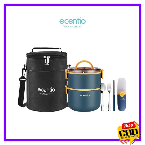 Ecentio Lunch Box Set 800Ml/1300Ml Lunch Bag Set Tempat Makan Abu-Abu  Ecentio Lunch Box Set 304 Sta
