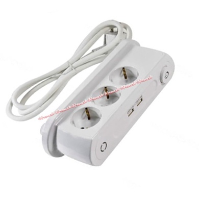 Krisbow Stop Kontak 3Soket &amp; 2Port Usb Colokan Usb Putih White Steker Kris bow Kabel Sambung 3 Lubang Colokan Dengan 2 Soket Usb Port Samping
