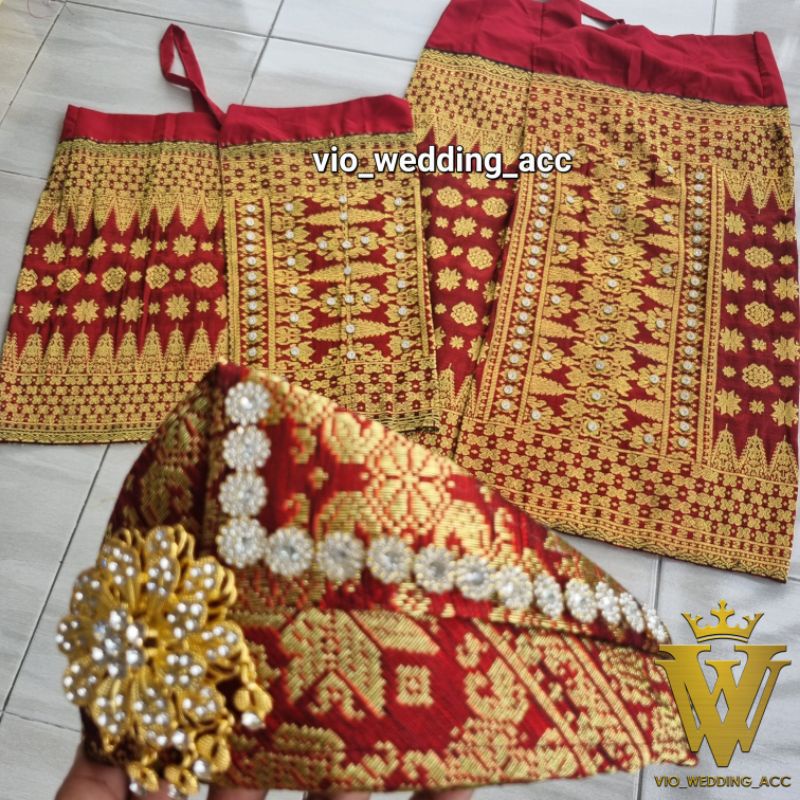 songket palembang (tenun asli) + diamond. Siap pakai [kainwanita+kain pria+Tanjak pria]