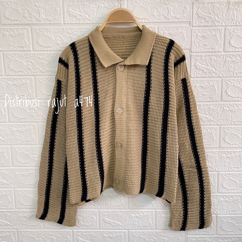 Nagoya Crop Knit Cardigan / Cardigan Wanita Berkerah Premium / Cardigan Stripes Motif