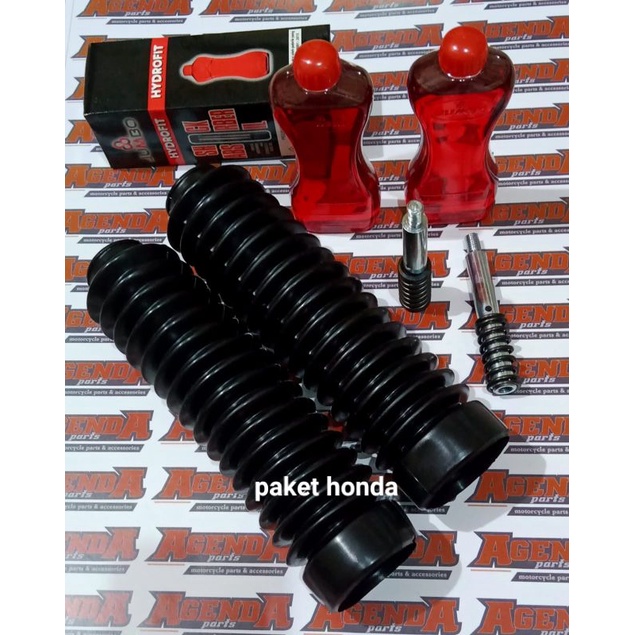 PAKET PENINGGI EKONOMIS SHOCK DEPAN MOTOR MATIC/BEBEK OLD KARET-PENINGGI DPN +PER REBOUND-OLI SHOCK