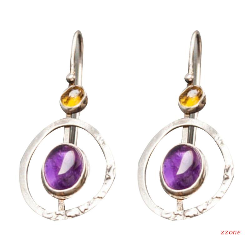 Anting Liontin Batu Permata Geometris Gaya Vintage Untuk Hadiah Anniversary