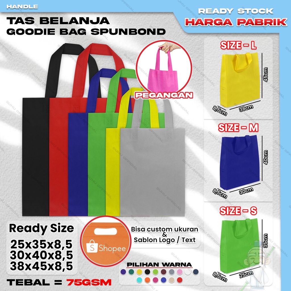 ❤️SUHU❤️ Goodie Bag Tas Belanja Spunbond Model Tali Handle Kantong Kain Souvenir