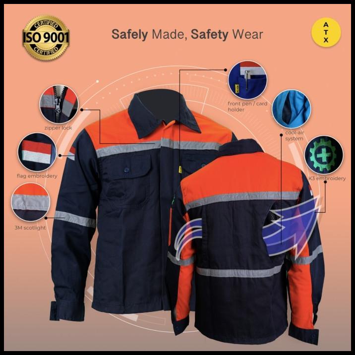Wearpack Atasan Kemeja Safety Baju Safety Oren Kombinasi Navy Atx