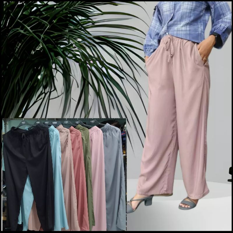 UNIQLO celana panjang kulot cewek wanita dewasa remaja adem rayon pinggang karet murah
