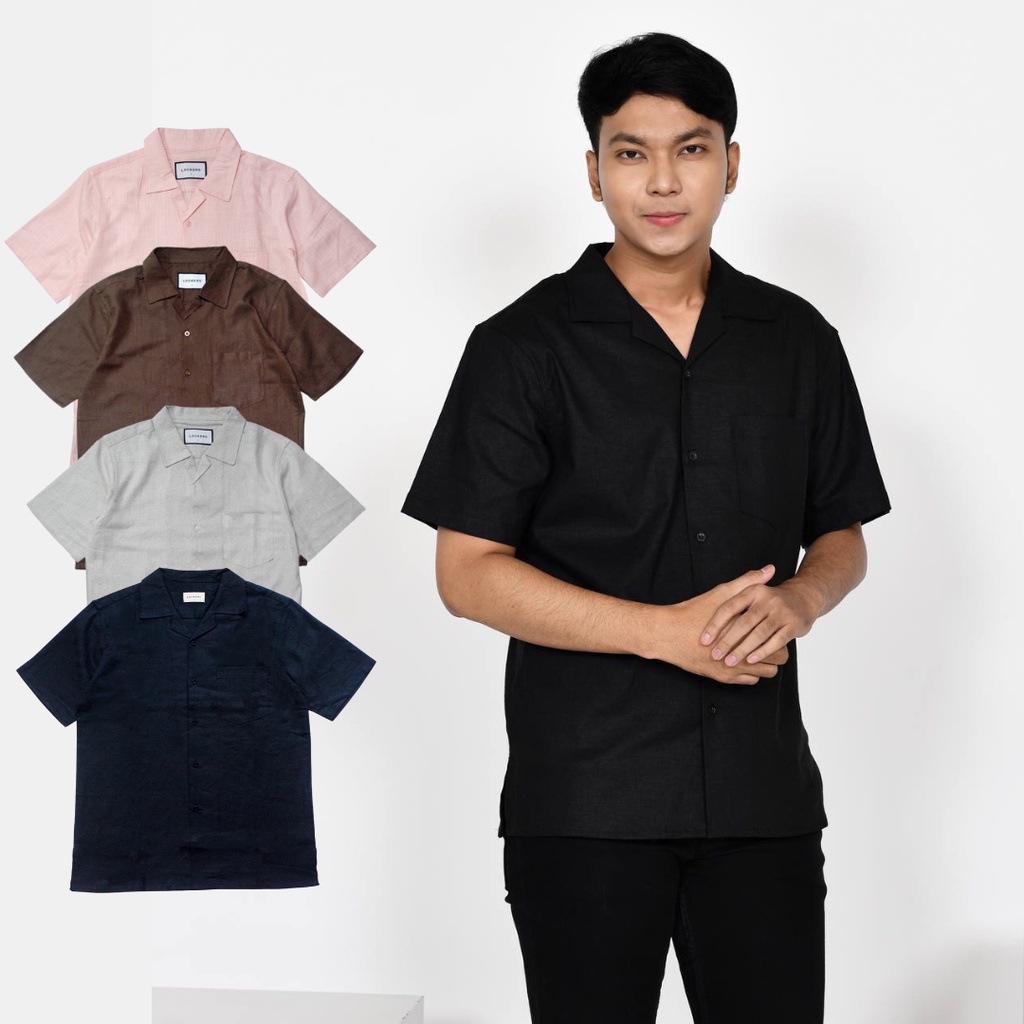 Jual Lockers Kemeja Pria Lengan Pendek Basic Polos Kerah Terbuka Model ...