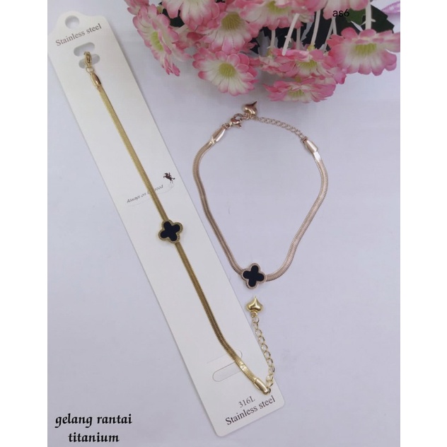 gelang rantai titanium asli wanita terbaru bunga hitam / gelang titanium asli