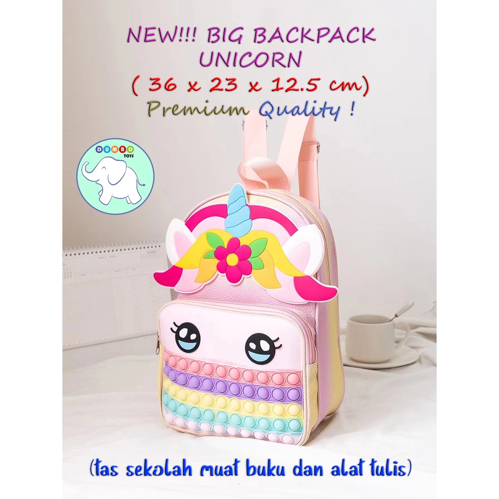 Tas Sekolah Anak SD Perempuan Pop It Unicorn Rainbow Backpack Ransel Besar