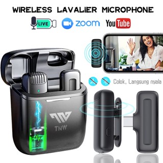 TNW Mikrofon Lavalier Nirkabel dengan Casing Sekaligus Charger for PC/Phone/Camera Mikrofon Lapel Mini microphone mic clip on untuk Merekam YouTube TikTok Facebook Live Stream Vlogging