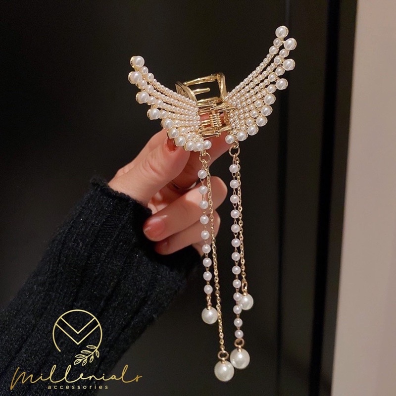 Angel Korean Hair Claw Clip / Jepit Kupu Mutiara Rumbai Korea