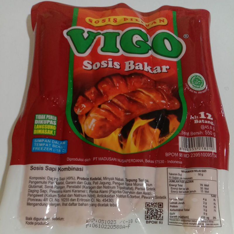 

SOSIS BAKAR VIGO 550 GR, ISI 12 BATANG @45,8 g SOSIS SAPI KOMBINASI