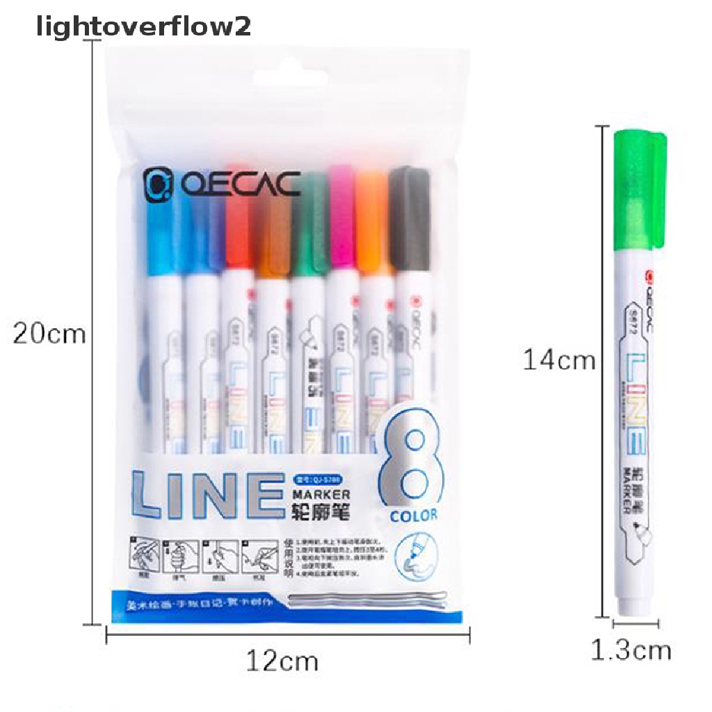 (lightoverflow2) 8 / 12pcs / Set Spidol marker Garis Ganda Untuk Dekorasi diary / Pelajar