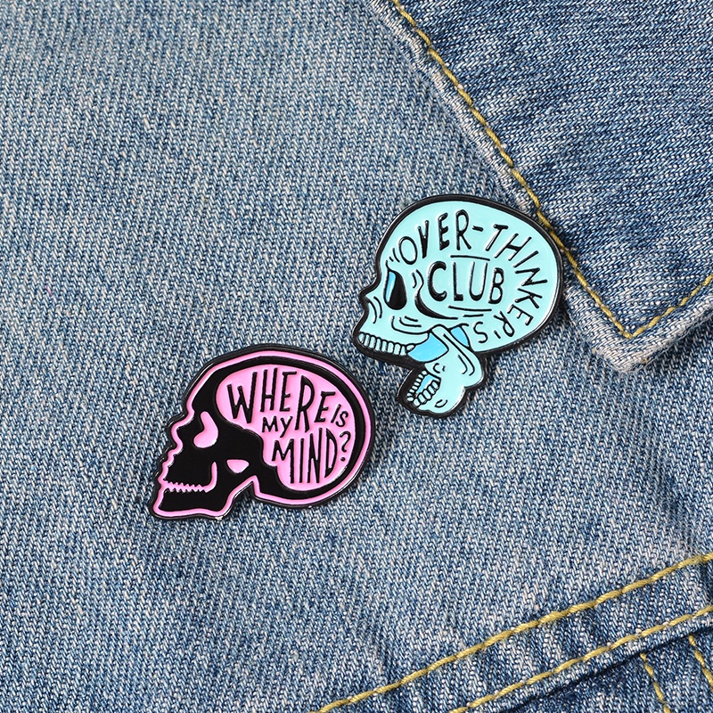 2021 Where is my mind? Bros Pin Enamel Desain Tengkorak Overthink Untuk Hadiah Teman