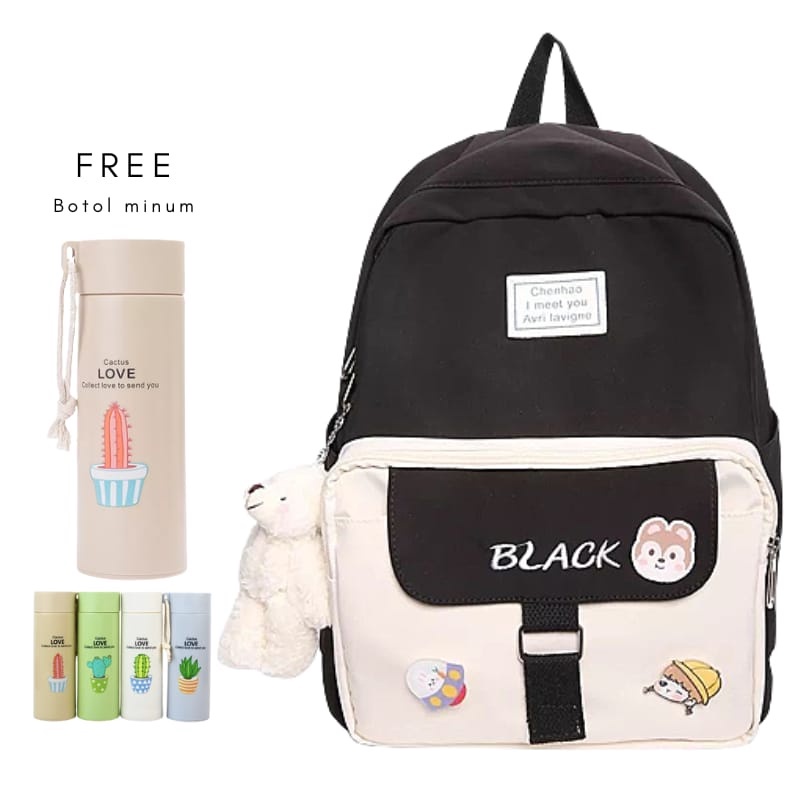 Tas Ransel Anak Remaja Free Botol Minum/New Tas Ransel wanita RDN 015 Distro Bandung Ransel Punggung Backpack remaja Keren Sek BRAN NB-Tp F7B5