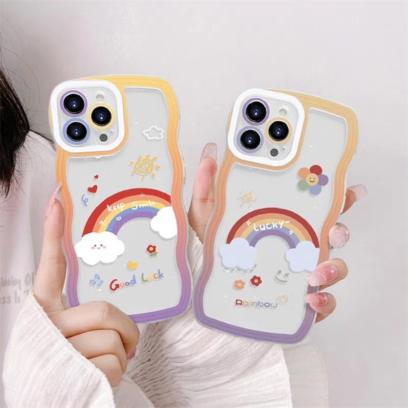 Soft Case TPU Transparan Pinggiran Gelombang Pelangi Cover iPhone 14 13 12 11 Pro Max X Xr Xs Max 8 7 6 6s Plus