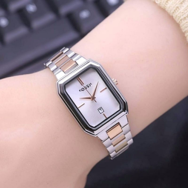 Jam Tangan Wanita Terbaru Biru Roagold Tanggl Aktif Persegi Panjang Free Batrai Cadangan_Jam Tangan Kasual Quart Analog Mewah elegan Anti air Fashion Wanita_Jam Tangan Cewek Terbaru Strap Rantai Stainles steel Diamter 28mm / Jam Tangan Wanita Anti Air Fl