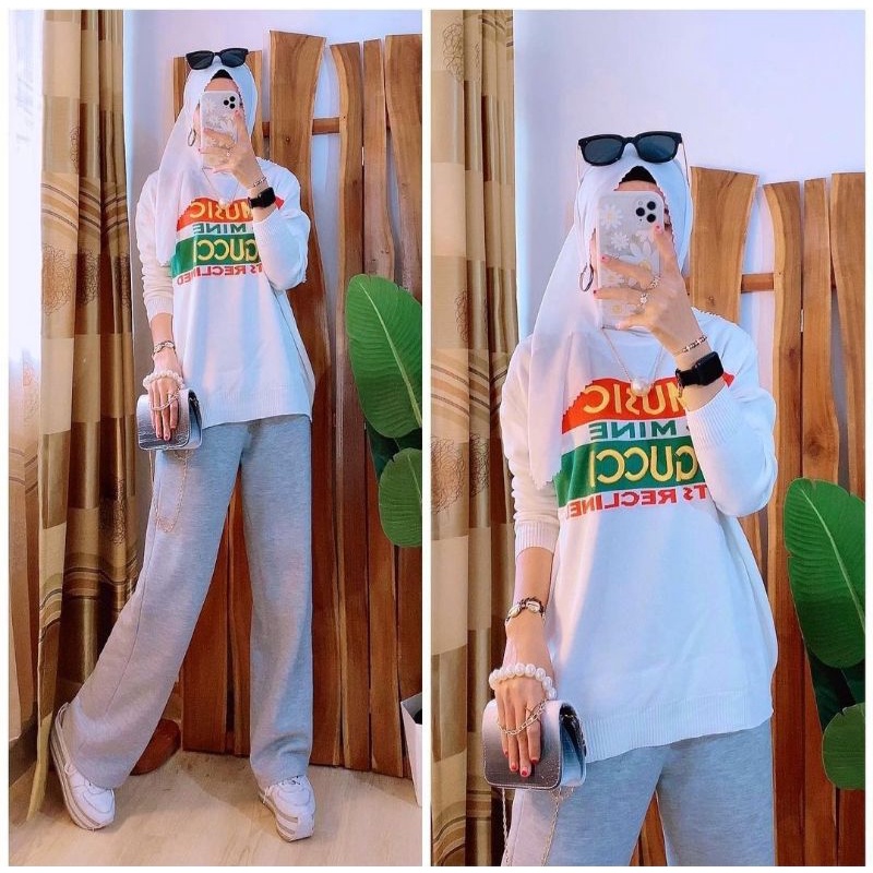 Music GC Sweater wanita sweater rajut wanita sweater jumbo sweatee rajut import