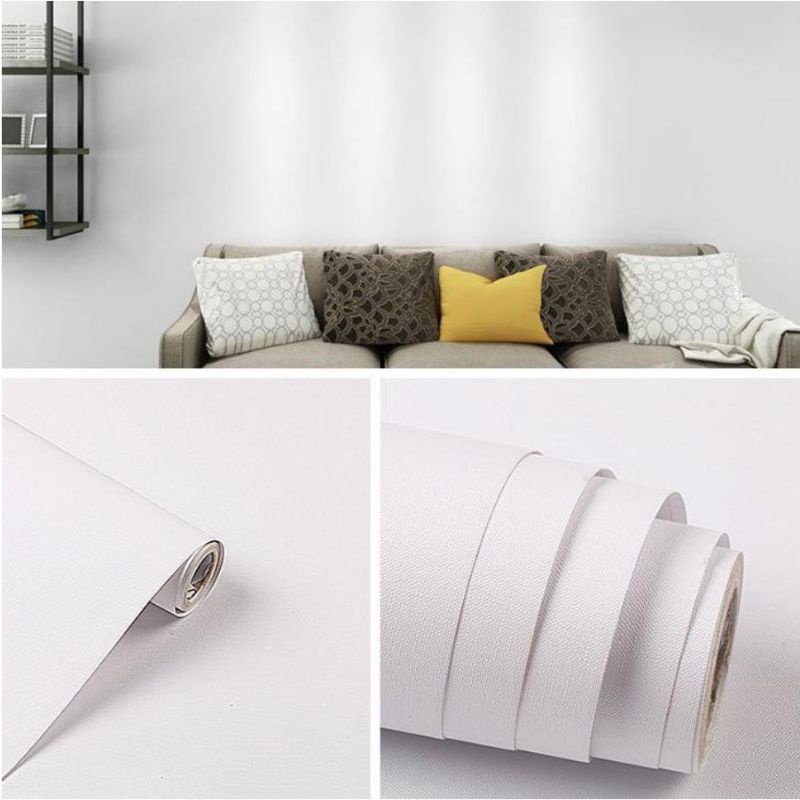 Wallpaper Stiker Dinding Putih Polos Putih Serat Minimalis