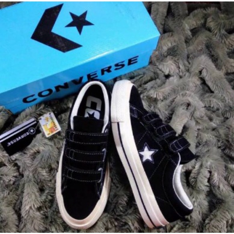 Cod sepatu sneakers converse 70s one star pro 3v velcro black white suede prepetan perekat premium