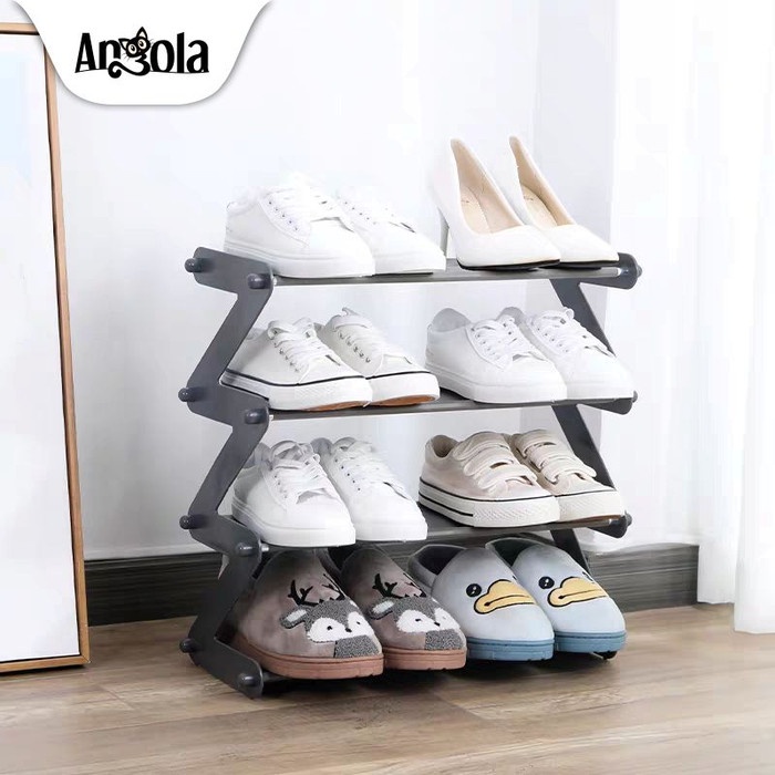 Angola Rak Sepatu 4 Susun S1 Shoe Rack Rak Buku Tempat Sepatu & Sandal - Abu-abu - MURAH DAN BERKUAL