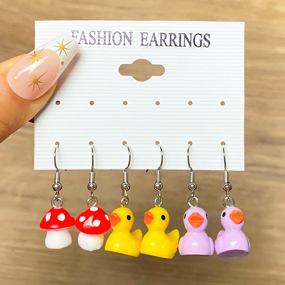 Set Perhiasan Anting Bentuk Jamur Bebek Babi Katak Butterfly Warna-Warni Untuk Wanita