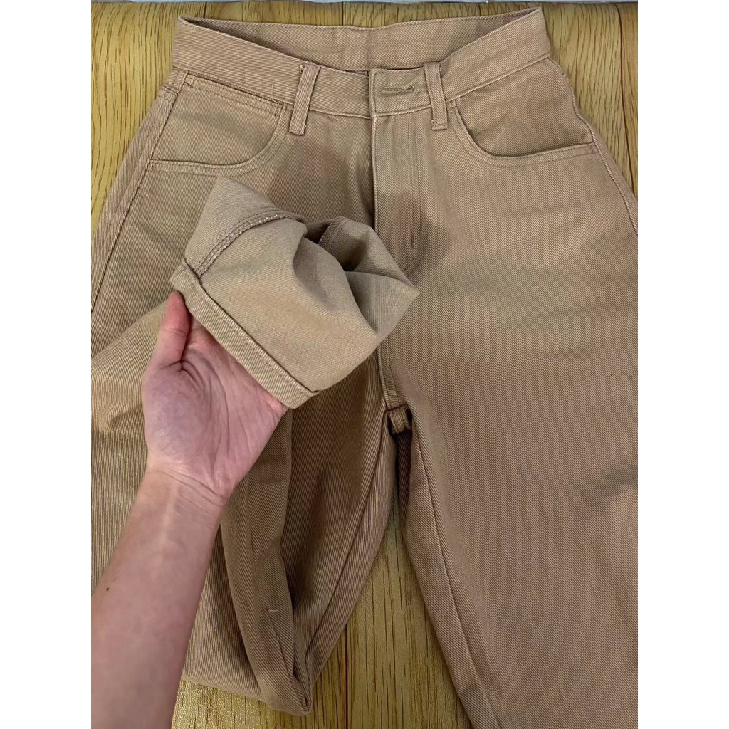 Highwaist Loose Celana Jeans Wanita Khaki