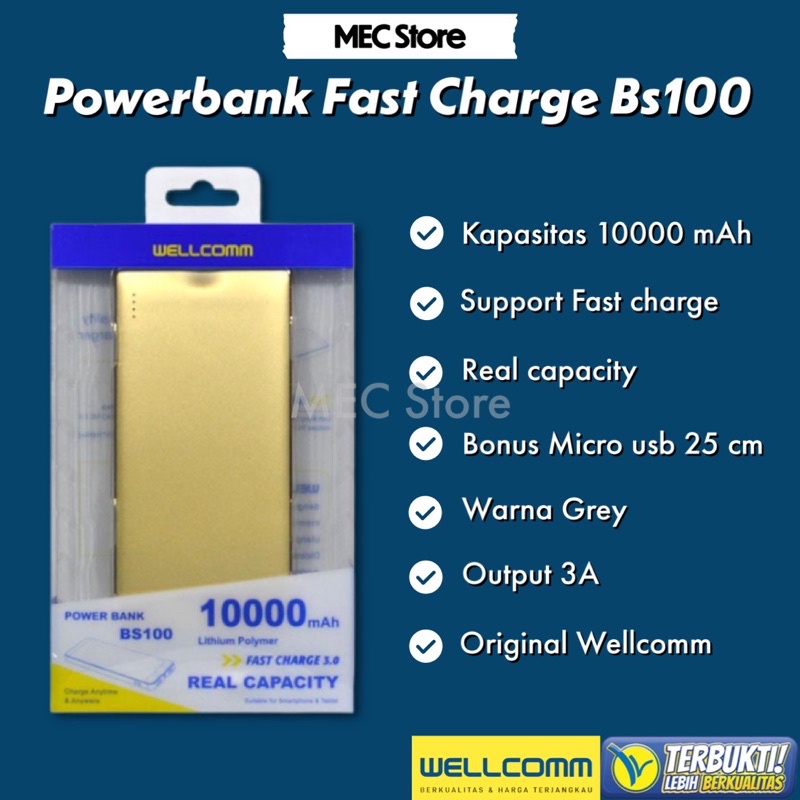 Powerbank Wellcomm 10000 mAh BS100 Fast charge 3.0