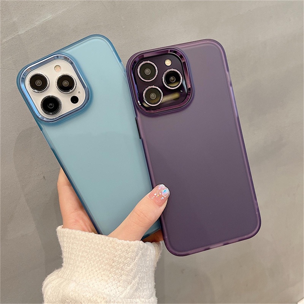 Hard case Pelindung Kamera Bahan Logam Warna Ungu Matte Buram Untuk iphone 14 pro max 14 plus 12 13 pro max