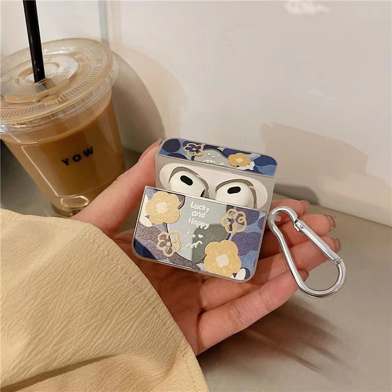 Casing Silikon Motif Bunga Aksen Cermin Untuk Simpan Earphone Wireless Bluetooth Apple airpods 3 / 2 / 1 / Pro / 2